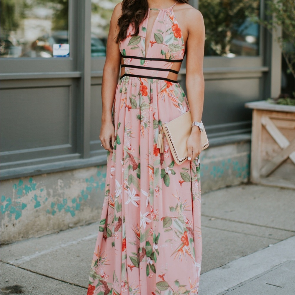 Floral Print Strappy Plunge Maxi Dress